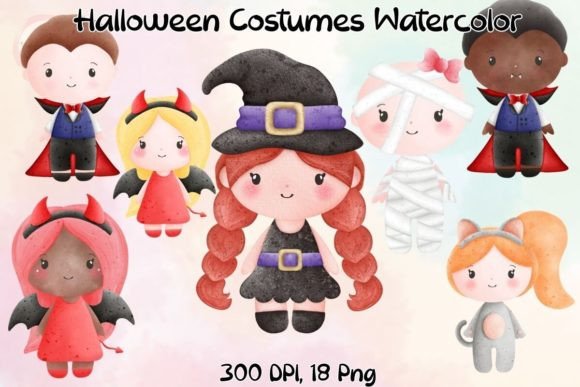 Download Halloween Costumes Watercolor Clipart - Halloween costumes Collection