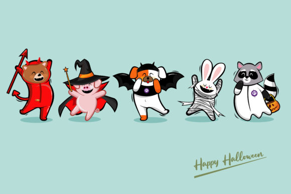 Download Cute Cartoon in Halloween Costumes - Halloween costumes Collection
