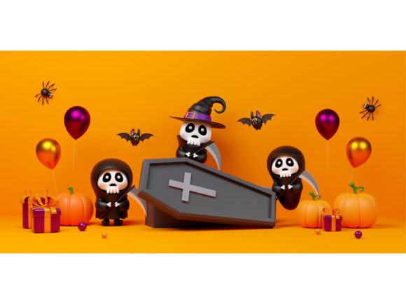 Download Scary Ghost with Coffin and Pumpkins - Scary ghost Collection